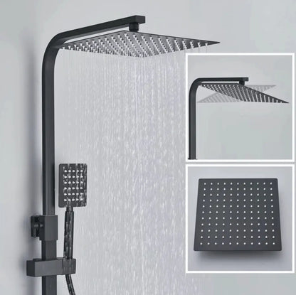 SaniSupreme Porto LCD Thermostatisch opbouw doucheset 30x30 cm. regendouche mat zwart vierkant