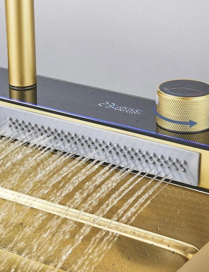 SaniSupreme® Premium HighLine All- in -One Gootsteen met Digitale Display  Snijplank, Afdruiprek & Cupwasher Goud geborsteld