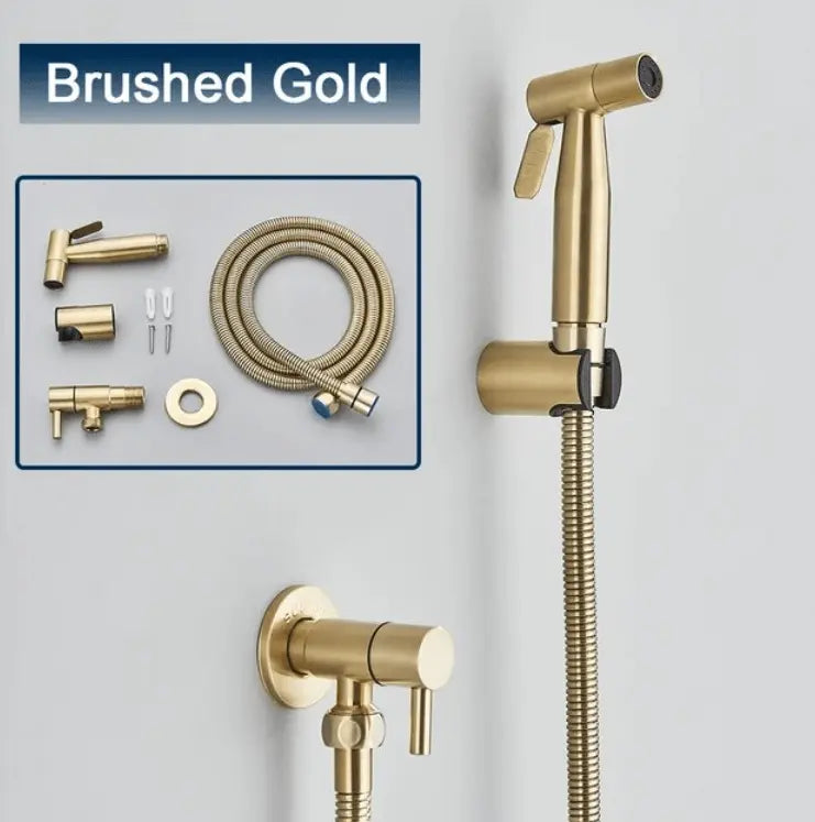 SaniSupreme ProLine Bidet handdouche komplete set geborsteld goud koud water