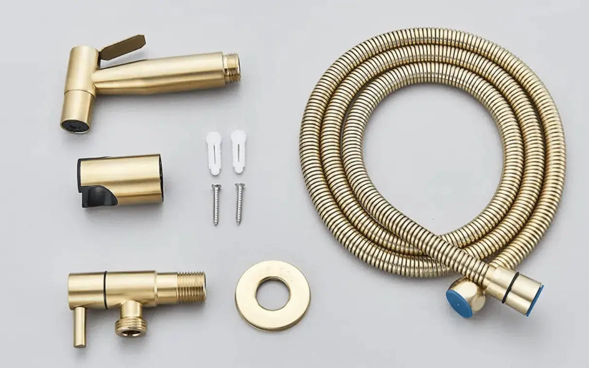 Geborsteld Goud Messing Warm en Koud Water Bidet Badkamer Handdouche Bidet Wc Sproeier Hygiënische Douche Wandmontage Bidet Tap Set, EEN Geborsteld Goud Messing Warm en Koud Water Bidet Badkamer Handdouche Bidet Wc Sproeier Hygiënische Douche Wandmontage Bidet Tap Set, EEN