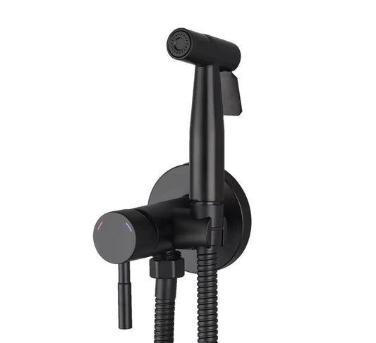 SaniSupreme ProLine Bidet handdouche komplete set mat zwart warm en koud water mengkraan