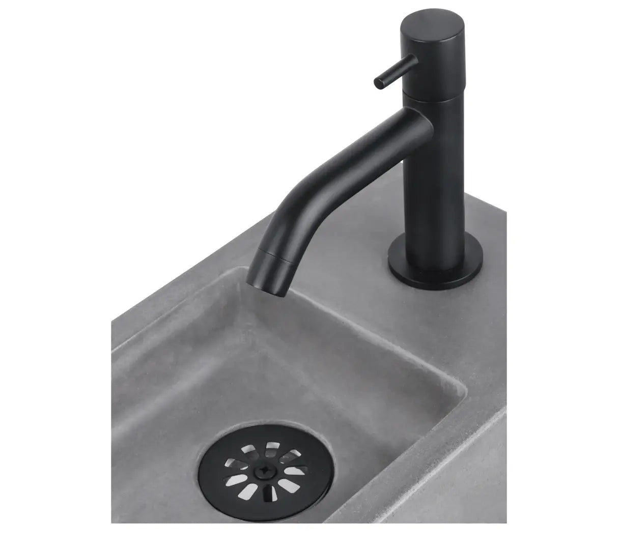 Sanisupreme Ravo fonteinset – Beton donkergrijs – Kraan gebogen mat zwart