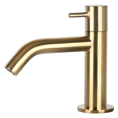 Sanisupreme Ravo Fonteinset – Lichtgrijs Beton met Gebogen Mat Gouden Kraan