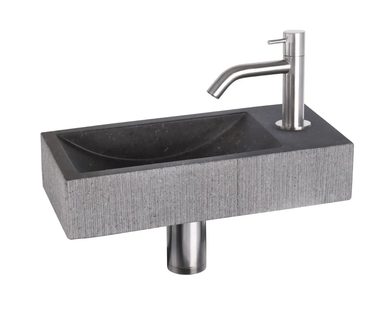 Sanisupreme Ribble fonteinset bombai black – Natuursteen – Kraan gebogen Chroom