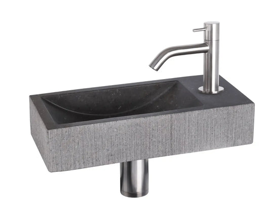 Sanisupreme Ribble fonteinset bombai black – Natuursteen – Kraan gebogen Chroom