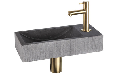 Sanisupreme Ribble fonteinset bombai black – Natuursteen – Kraan recht mat goud