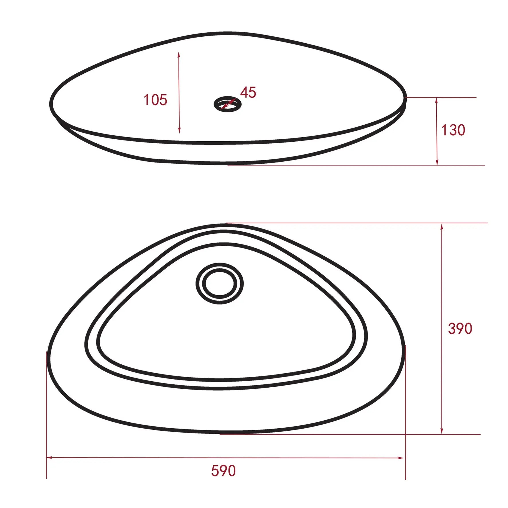SaniSupreme Rigi Waskom 59x39x13cm keramiek Wit