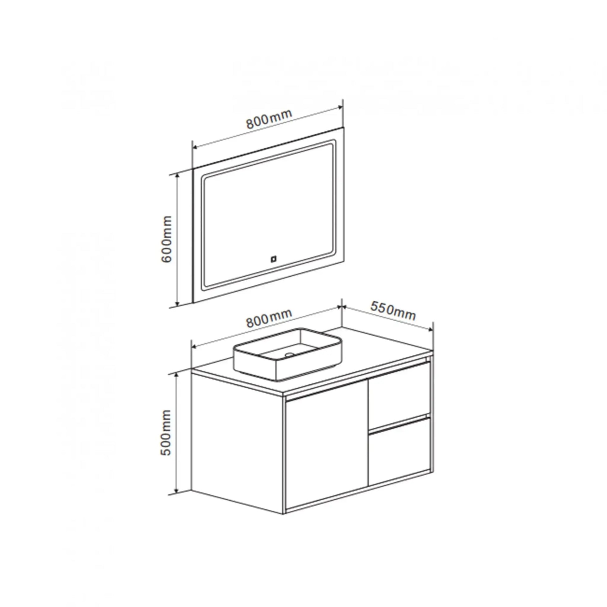 SaniSupreme® San Tropez Badmeubelset 80 cm mat zwart inclusief waskom en led spiegel