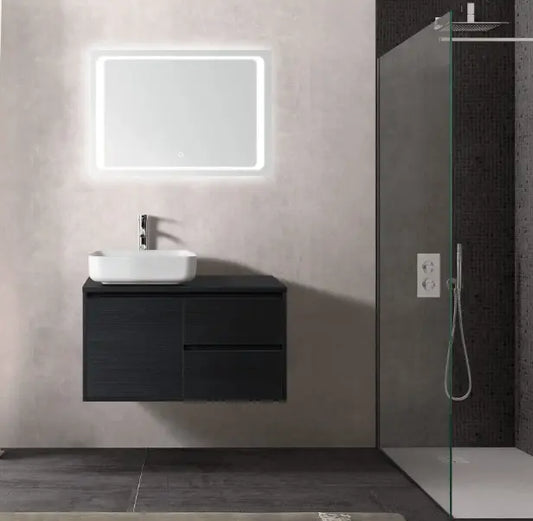 SaniSupreme® San Tropez Badmeubelset 80 cm mat zwart inclusief waskom en led spiegel