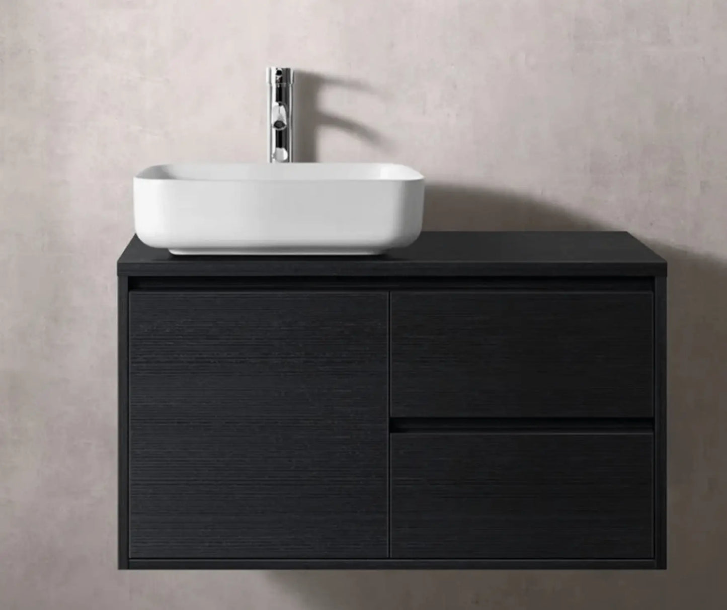 SaniSupreme® San Tropez Badmeubelset 80 cm mat zwart inclusief waskom en led spiegel