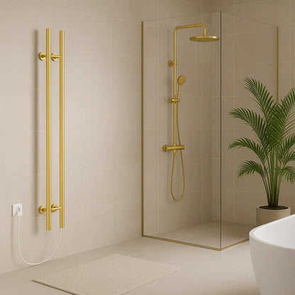 SaniSupreme SlimLine Handdoekverwarming Opbouw Badkamer Elektrische Radiator 120W - 150x16,8x12,7 met timer geborsteld goud