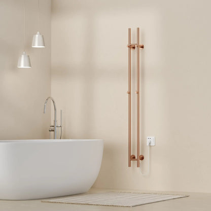 SaniSupreme SlimLine Handdoekverwarming Opbouw Badkamer Elektrische Radiator 120W - 150x16,8x12,7 met timer geborsteld koper