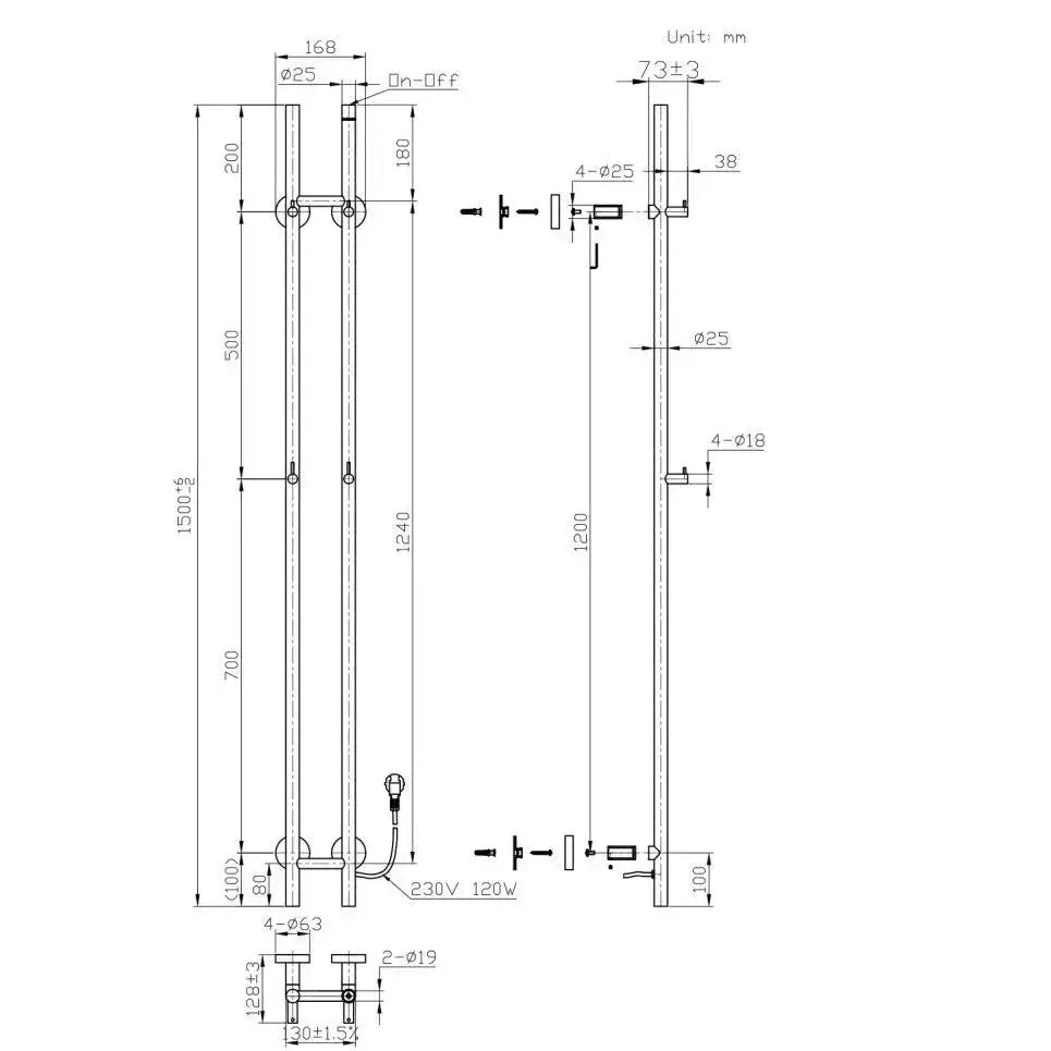 SaniSupreme SlimLine Handdoekverwarming Opbouw Badkamer Elektrische Radiator 120W - 150x16,8x12,7 met timer glans wit