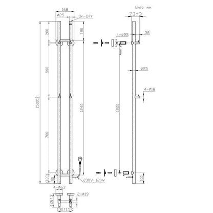 SaniSupreme SlimLine Handdoekverwarming Opbouw Badkamer Elektrische Radiator 120W - 150x16,8x12,7 met timer glans wit