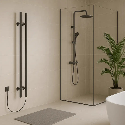 SaniSupreme SlimLine Handdoekverwarming Opbouw Badkamer Elektrische Radiator 120W - 150x16,8x12,7 met timer mat zwart