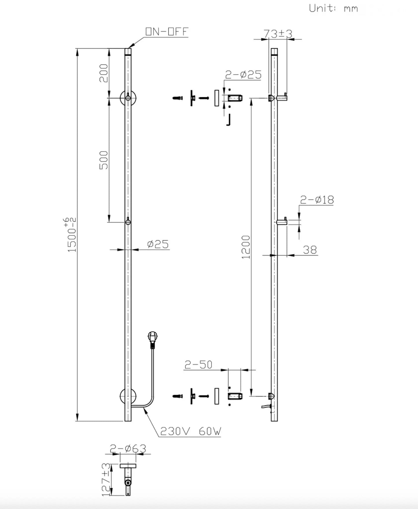 SaniSupreme SlimLine Handdoekverwarming Opbouw Badkamer Elektrische Radiator 60W - 150x6,3x12,7 met timer geborsteld goud