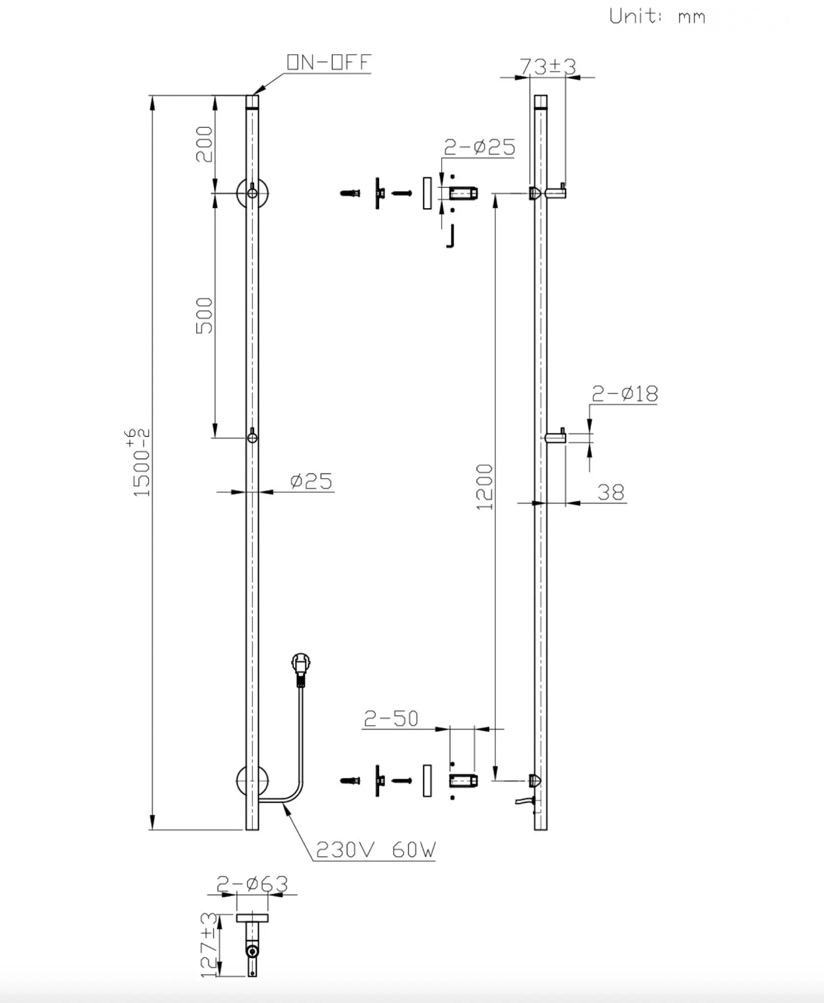 SaniSupreme SlimLine Handdoekverwarming Opbouw Badkamer Elektrische Radiator 60W - 150x6,3x12,7 met timer geborsteld goud