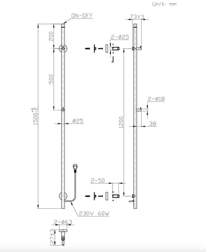 SaniSupreme SlimLine Handdoekverwarming Opbouw Badkamer Elektrische Radiator 60W - 150x6,3x12,7 met timer geborsteld goud