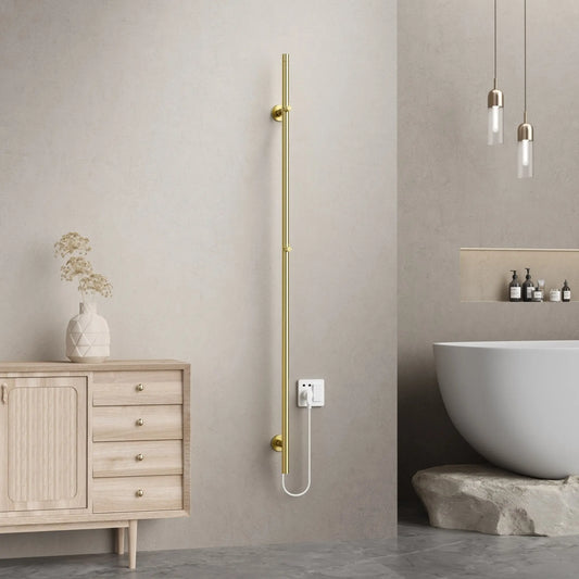 SaniSupreme SlimLine Handdoekverwarming Opbouw Badkamer Elektrische Radiator 60W - 150x6,3x12,7 met timer geborsteld goud