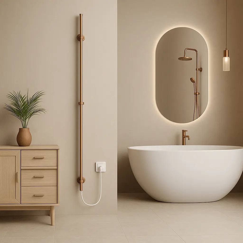 SaniSupreme SlimLine Handdoekverwarming Opbouw Badkamer Elektrische Radiator Enkel 60W met timer geborsteld koper