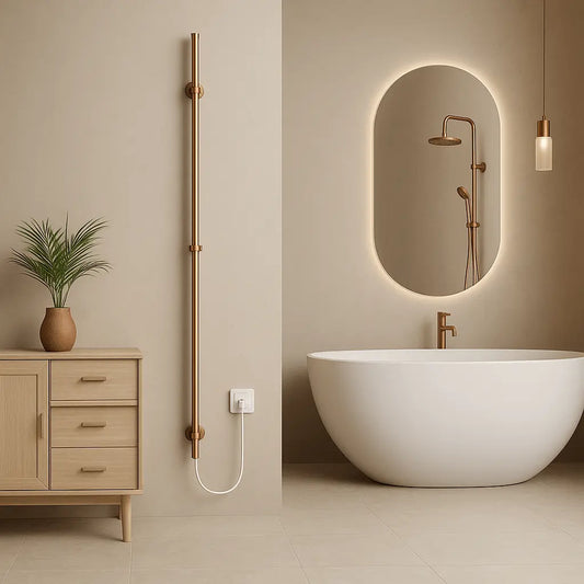 SaniSupreme SlimLine Handdoekverwarming Opbouw Badkamer Elektrische Radiator Enkel 60W met timer geborsteld koper