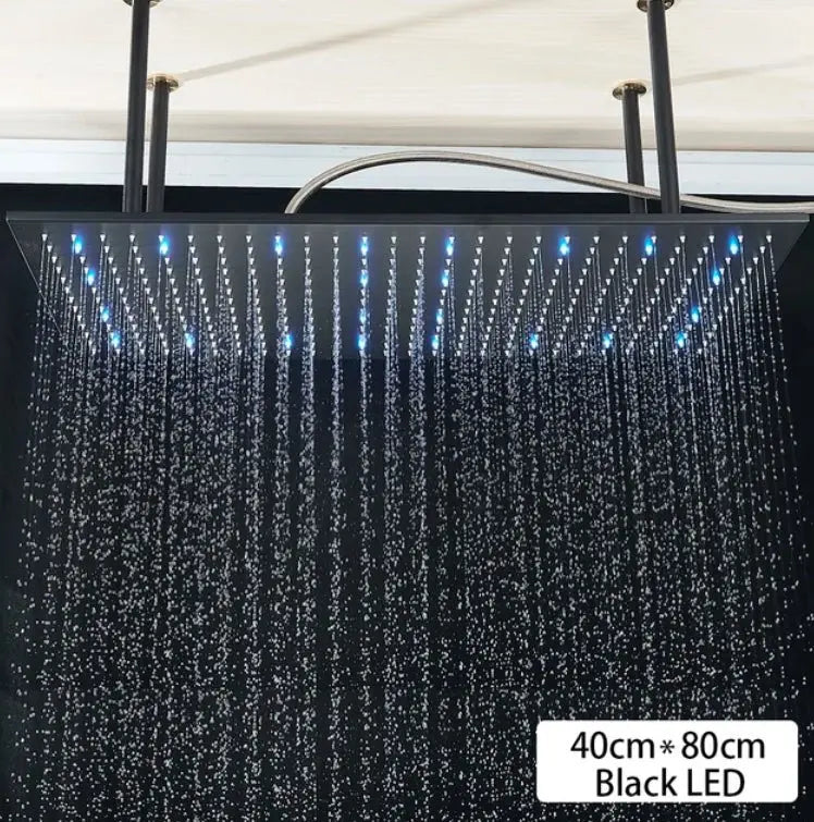 SaniSupreme® SmartPulse LED Plafond Thermostatische Doucheset Alicante 2 weg 40x80 cm regendouche mat zwart