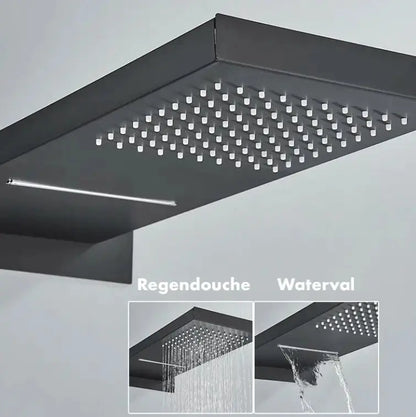 SaniSupreme® SmartPulse Plafond Losse RegenDouche Biarritz 2 weg waterval met regendoucheplateau mat zwart