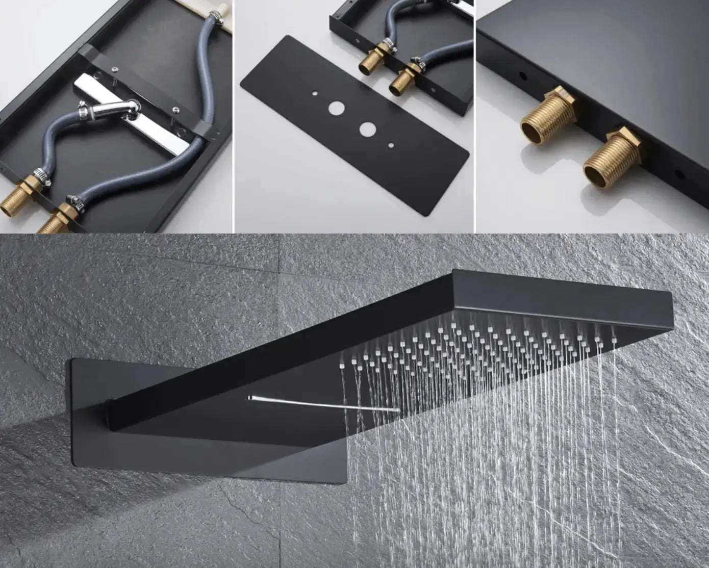 SaniSupreme® SmartPulse Plafond Losse RegenDouche Biarritz 2 weg waterval met regendoucheplateau mat zwart