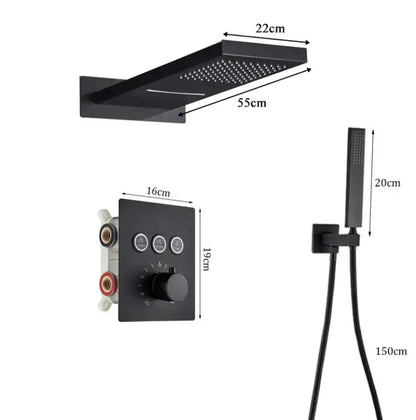 SaniSupreme® SmartPulse Plafond Losse RegenDouche Biarritz 2 weg waterval met regendoucheplateau mat zwart