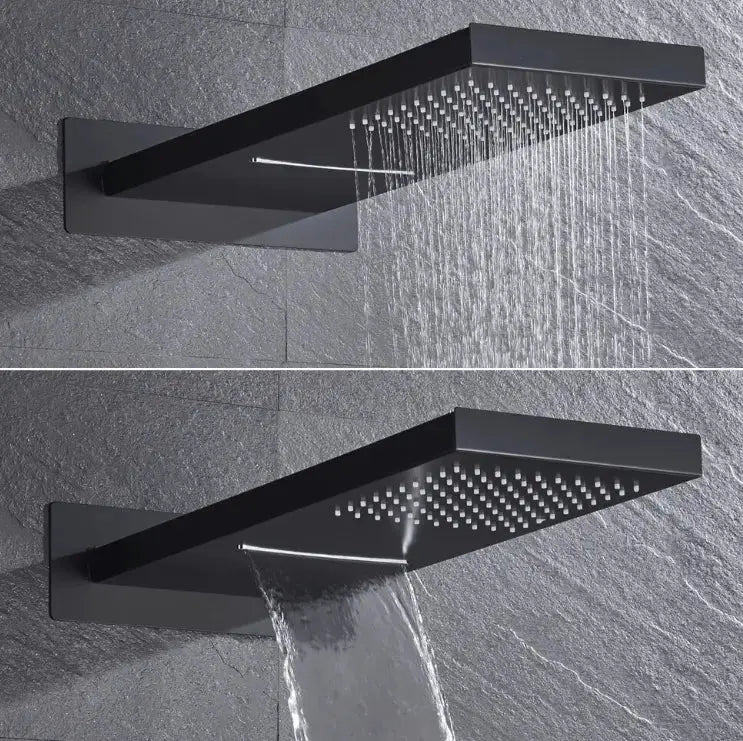 SaniSupreme® SmartPulse Plafond Losse RegenDouche Biarritz 2 weg waterval met regendoucheplateau mat zwart