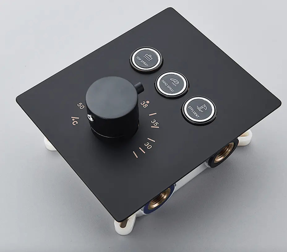 SaniSupreme® SmartPulse Plafond Thermostatische Doucheset Alicante 3 weg 30 cm regendouche vierkant mat zwart