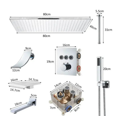 SaniSupreme® SmartPulse Plafond Thermostatische Doucheset Alicante 3 weg Waterval 40x80 cm regendouche Chroom Glans