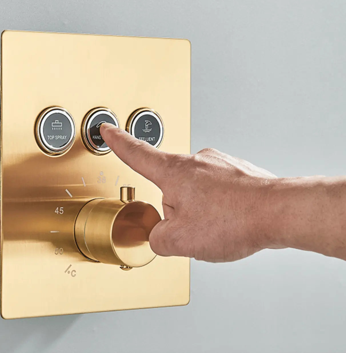 SaniSupreme® SmartPulse Inbouw Plafond Thermostatische Doucheset Alicante 3 weg LED regendouche La Paz Goud Geborsteld