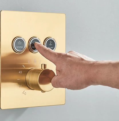 SaniSupreme® SmartPulse Inbouw Plafond Thermostatische Doucheset Alicante 3 weg LED regendouche La Paz Goud Geborsteld
