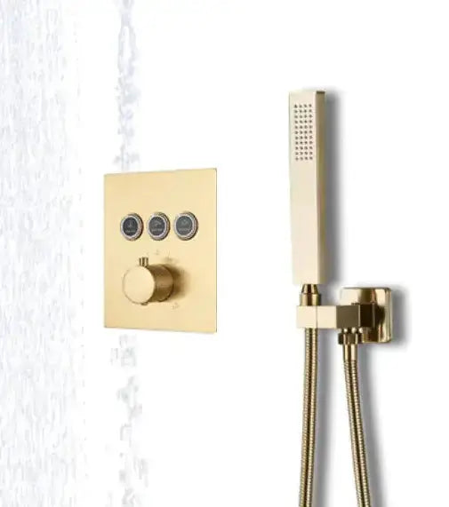 SaniSupreme SmartPulse Thermostatische Doucheset Regendouche 30 cm. wand Goud Geborsteld Sanisupreme