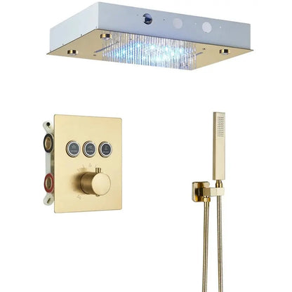 SaniSupreme® SmartPulse Inbouw Plafond Thermostatische Doucheset Alicante 3 weg LED regendouche La Paz Goud Geborsteld