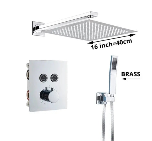 SaniSupreme® SmartPulse Wand Thermostatische Doucheset Alicante 2 weg 40 cm regendouche vierkant chroom glans