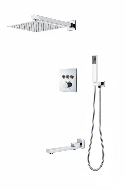 SaniSupreme® SmartPulse Wand Thermostatische Doucheset Alicante 3 weg 20 cm regendouche vierkant chroom glans Sanisupreme