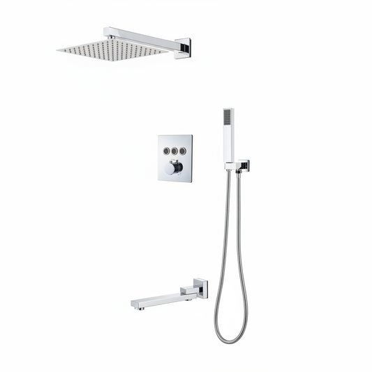 SaniSupreme SmartPulse Wand Thermostatische Doucheset Alicante 3 weg 25 cm regendouche vierkant chroom glans Sanisupreme