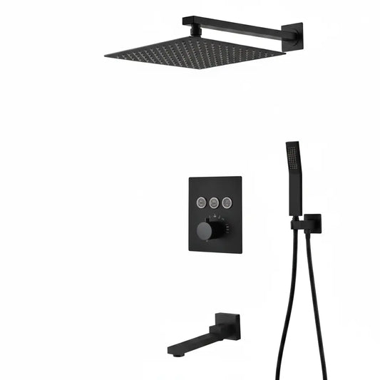 SaniSupreme SmartPulse Wand Thermostatische Doucheset Alicante 3 weg 30 cm regendouche vierkant mat zwart Sanisupreme
