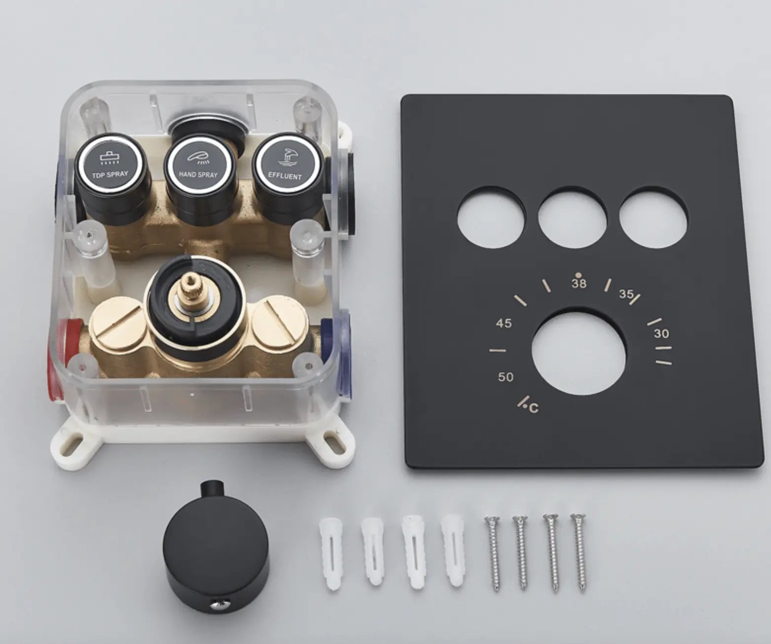 SaniSupreme® SmartPulse Wand Thermostatische Doucheset Biarritz 3 weg waterval met regendoucheplateau mat zwart