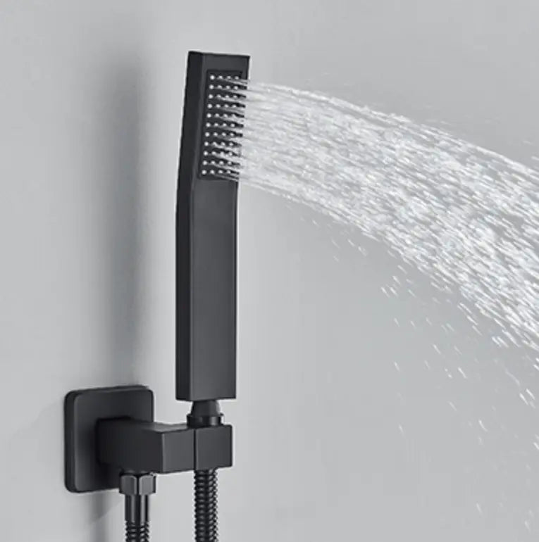 SaniSupreme® SmartPulse Wand Thermostatische Doucheset Biarritz 3 weg waterval met regendoucheplateau mat zwart