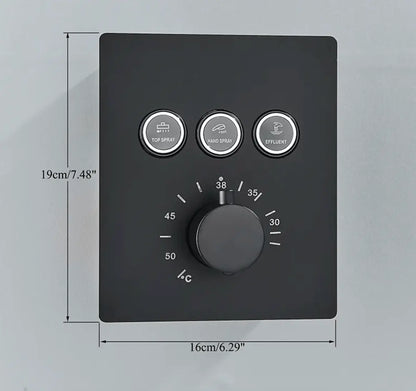 SaniSupreme® SmartPulse Wand Thermostatische Doucheset Biarritz 3 weg waterval met regendoucheplateau mat zwart