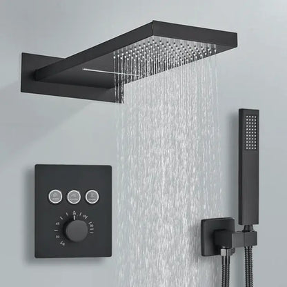 SaniSupreme® SmartPulse Wand Thermostatische Doucheset Biarritz 3 weg waterval met regendoucheplateau mat zwart