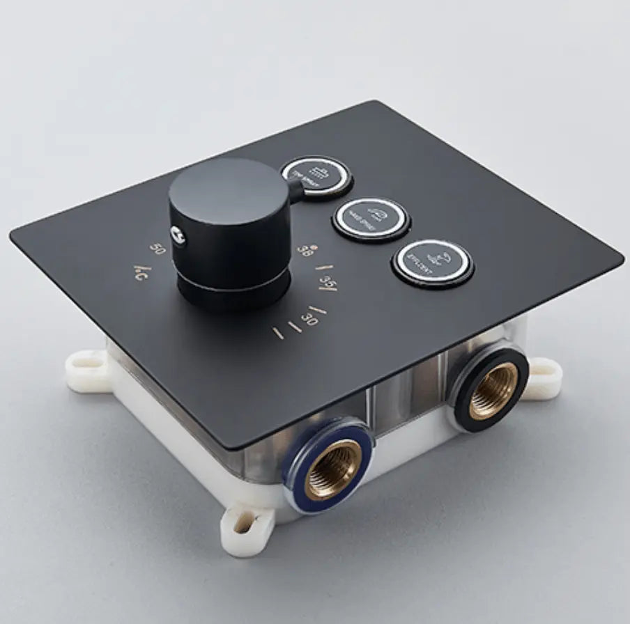 SaniSupreme® SmartPulse Wand Thermostatische Doucheset Biarritz 3 weg waterval met regendoucheplateau mat zwart