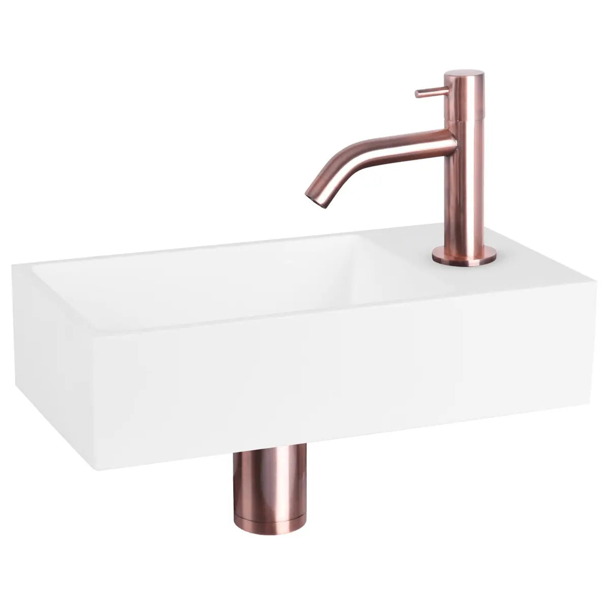 Sanisupreme Solid fonteinset – solid surface – kraan gebogen rood koper