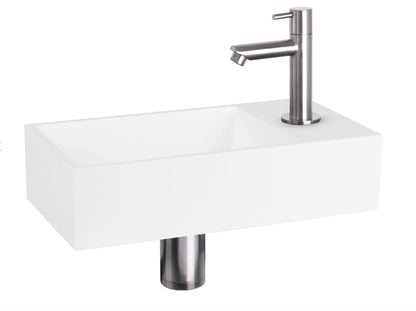 Sanisupreme Solid fonteinset – solid surface – kraan recht mat chroom