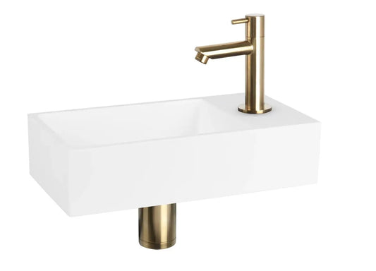 Sanisupreme Solid fonteinset – solid surface – kraan recht mat goud