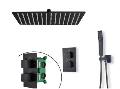 SaniSupreme Thermostatische Doucheset Manhattan Premium 12 inch 40 cm regendouche vierkant 2 - weg zwart inbouw