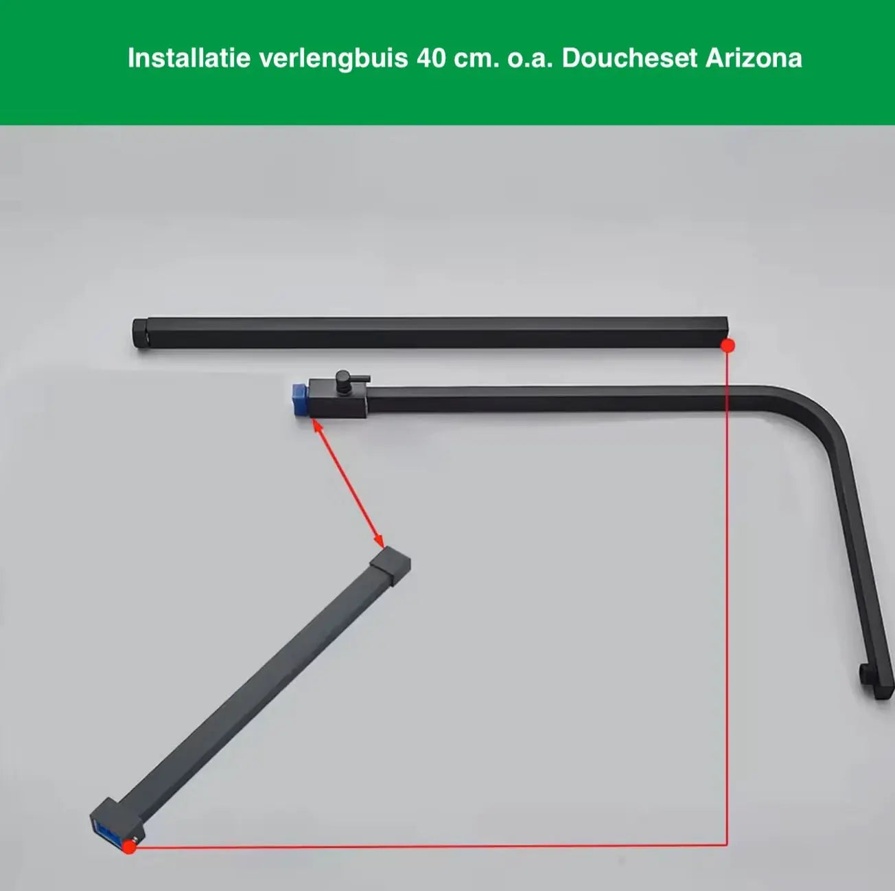 SaniSupreme verlengbuis douche 40 cm rechthoek mat zwart voor o.a. Arizona doucheset